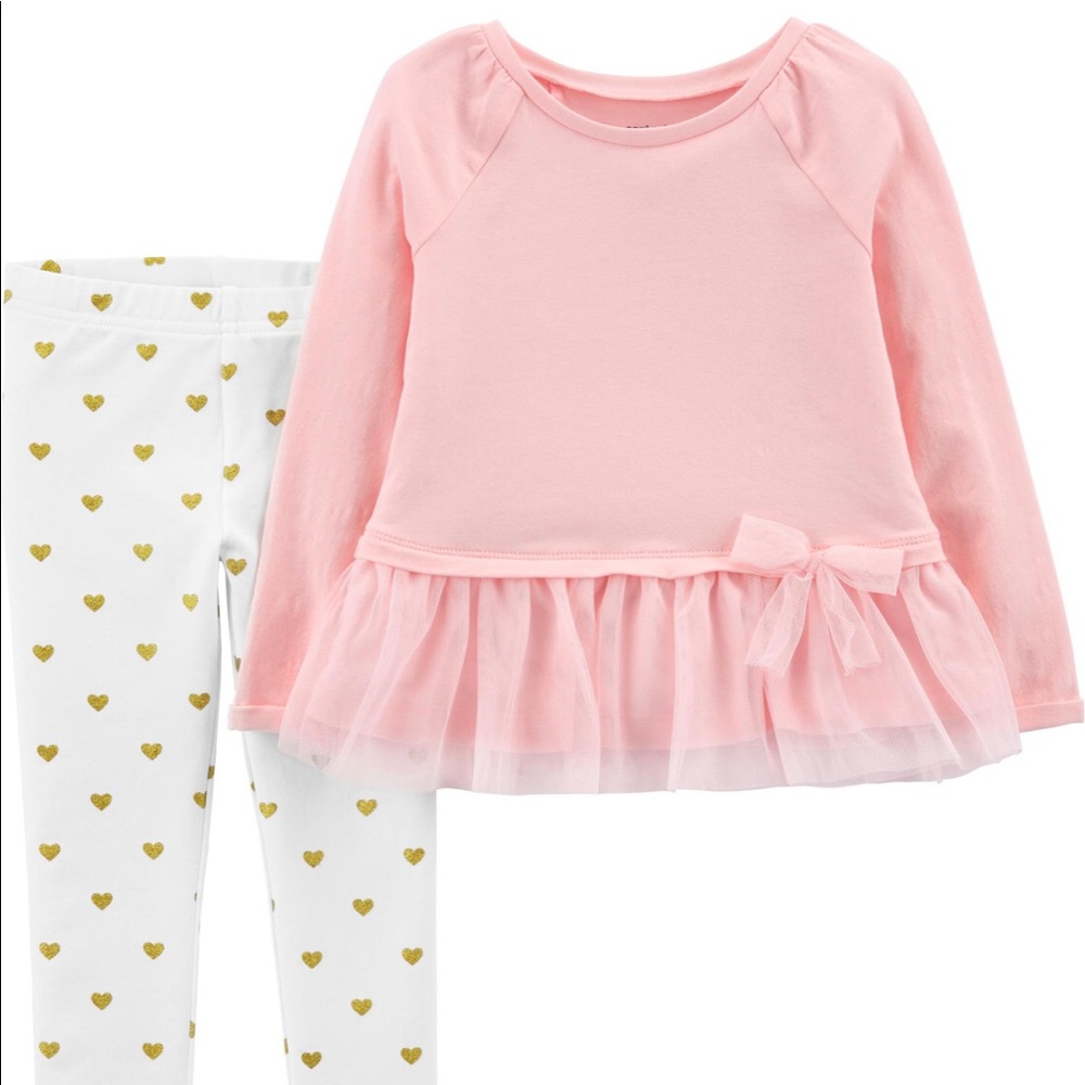 Carters Bow Peplum Pink white gold heart set 3m